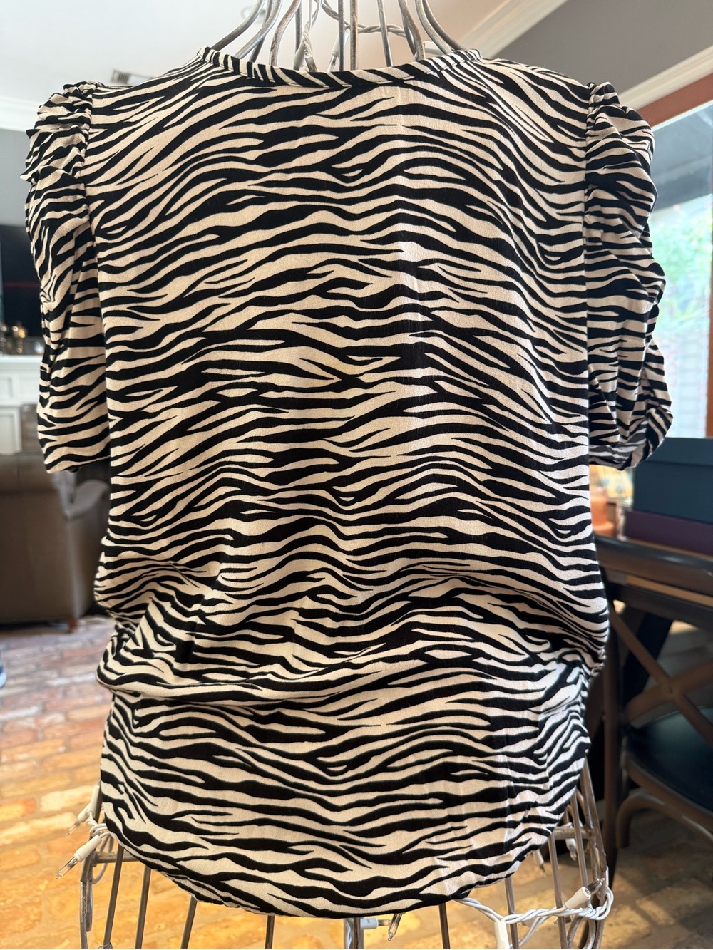 LOFT Black and White Zebra Print Puff Sleeve Blouse
